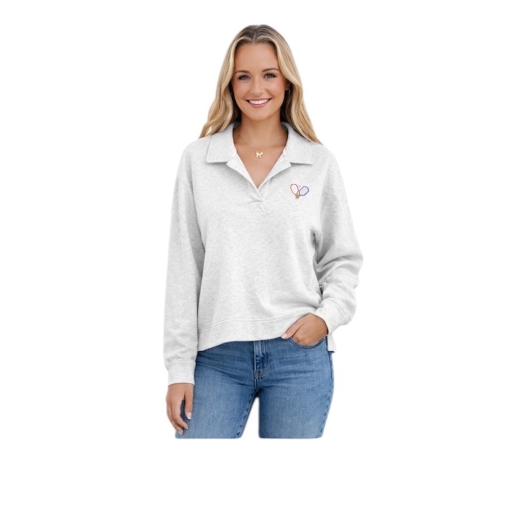 NWT Rae Dunn Gray Pullover Pickleball Sweatshirt, Size Large